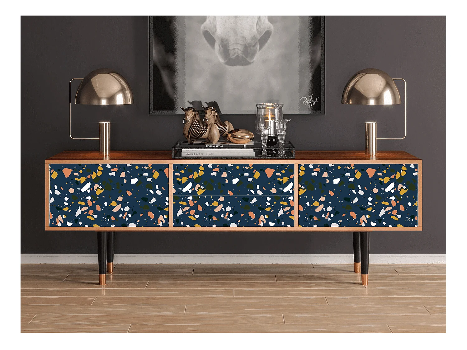 Meuble TV - 170х59х48 cm - T4 - Night Sky Langhterns, Noyer