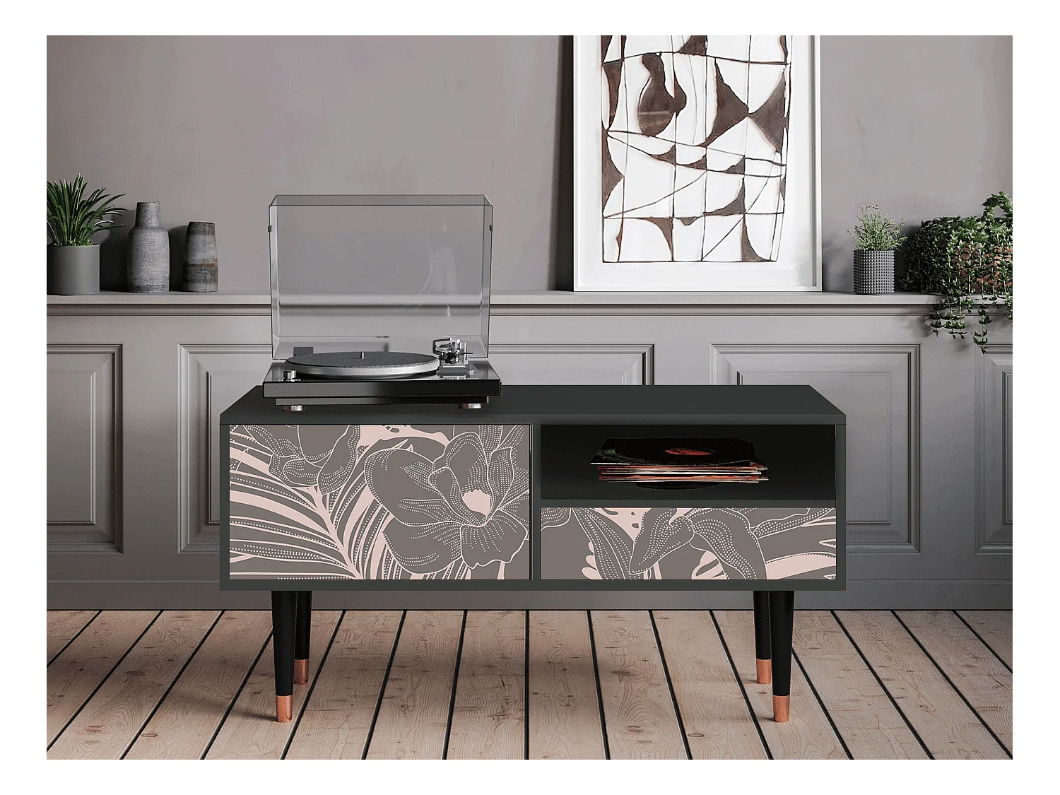 TV-Möbel - 115х59х48 cm - T3 - Issabelline Flower, Anthrazit