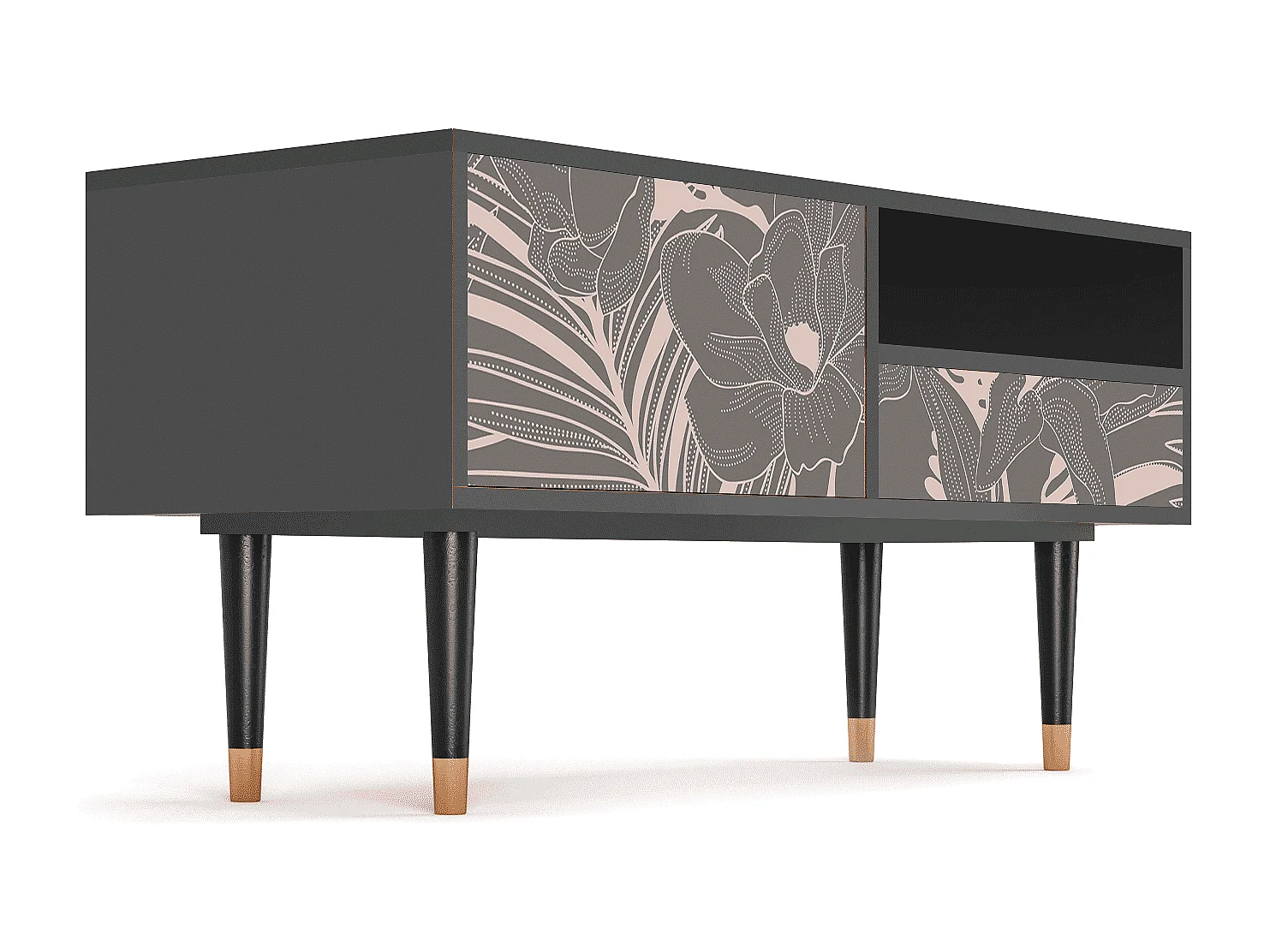 Szafka RTV - 115х59х48 cm - T3 - Issabelline Flower, Antracyt