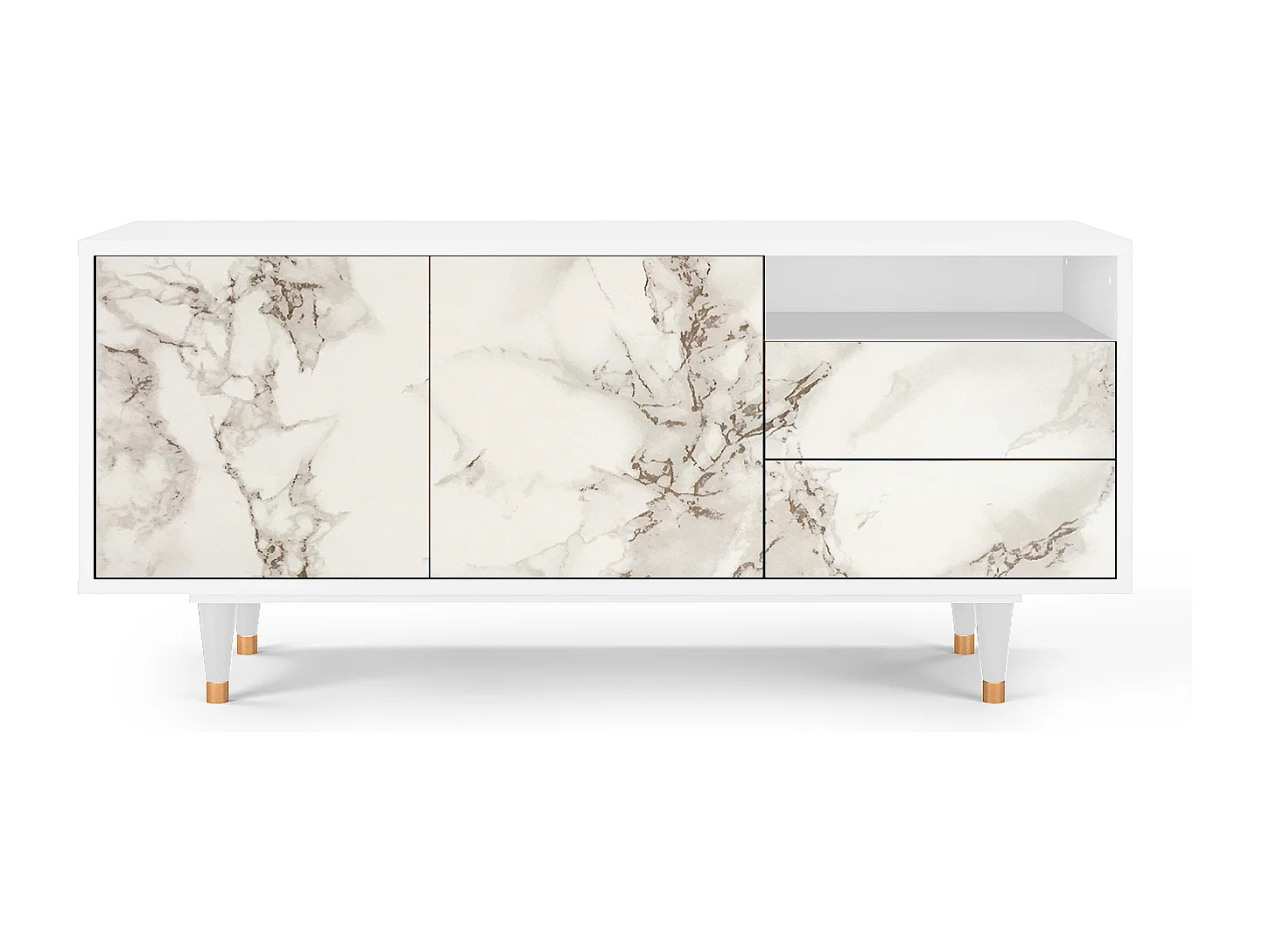 TV-meubel - 125х56х41 cm - T7 - Milk Marble, Wit