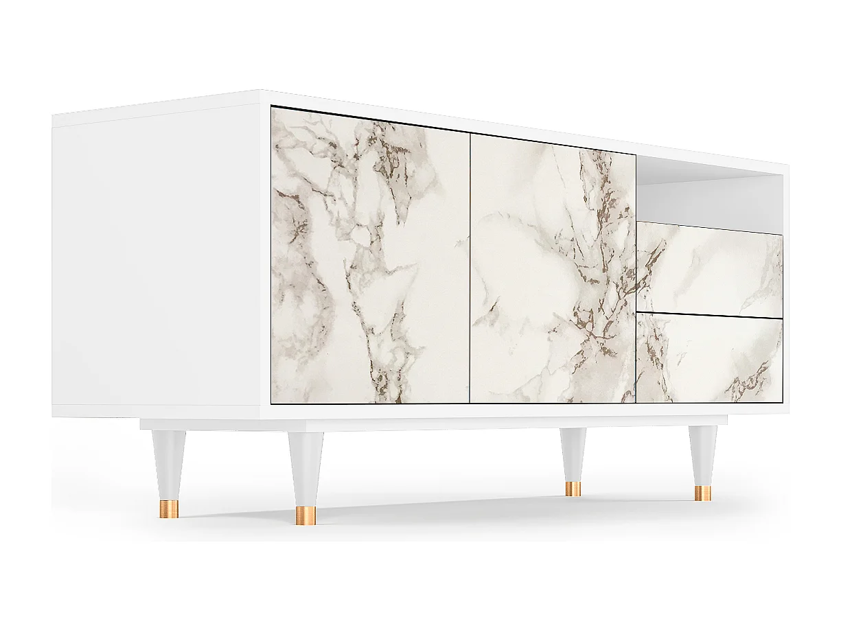 Meuble TV - 125х56х41 cm - T7 - Milk Marble, Blanc