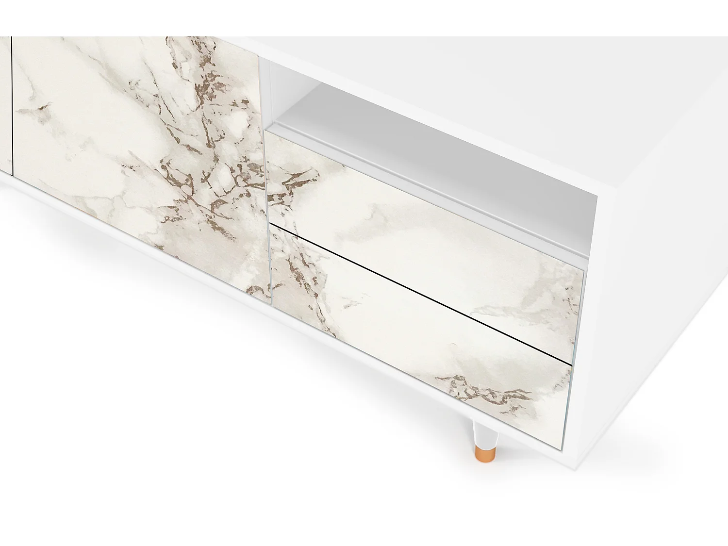 Meuble TV - 125х56х41 cm - T7 - Milk Marble, Blanc