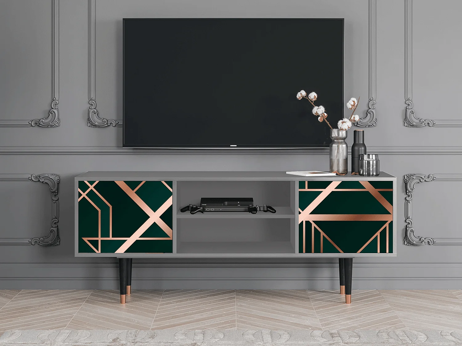 Meuble TV - 170х69х48 cm - T2 - Emerald Gatsby, Gris