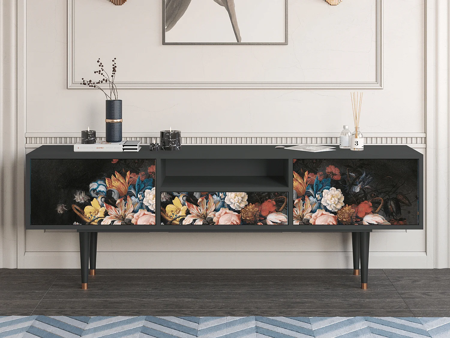 Meuble TV - 170х59х41 cm - T6 - Still Life with Flowers, Anthracite