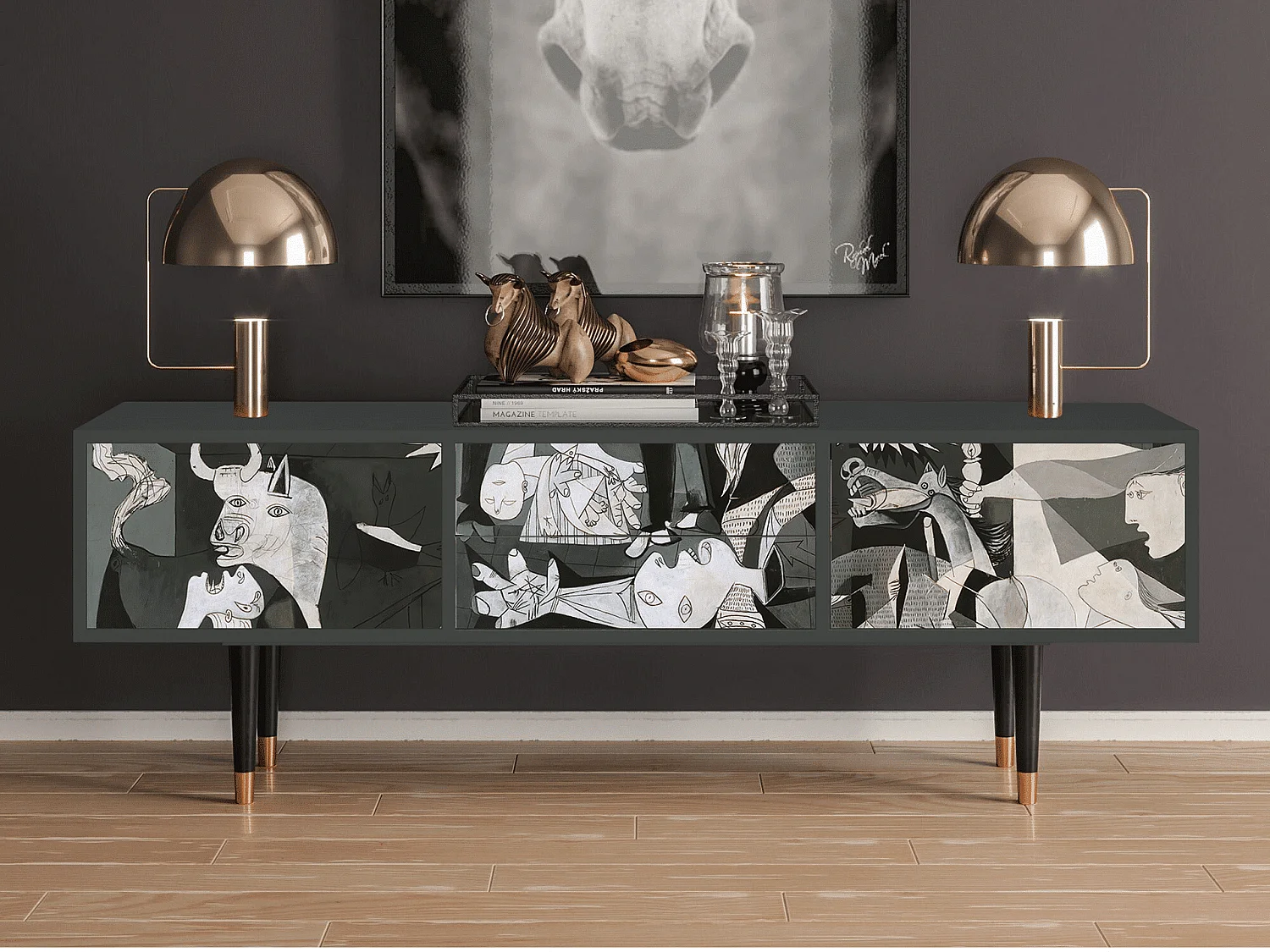 TV-meubel - 170х59х48 cm - T4 - Guernica by Picasso, Antraciet