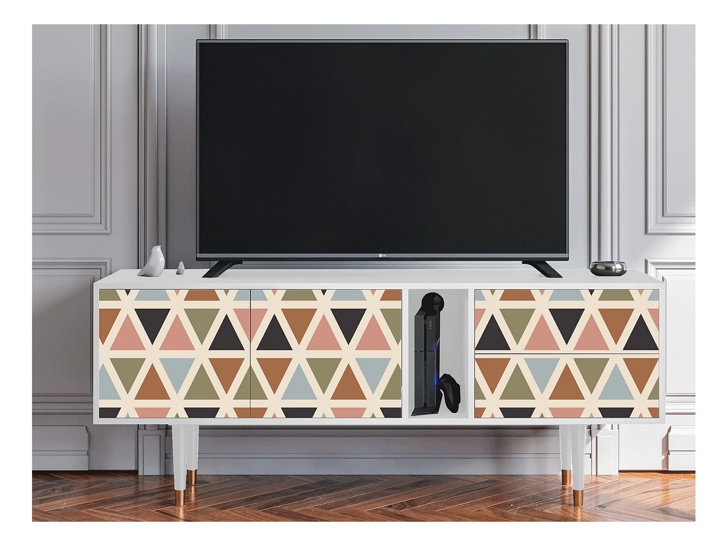 Mueble de TV - 170х69х48 cm - T1 - Royal Triangles, Blanco