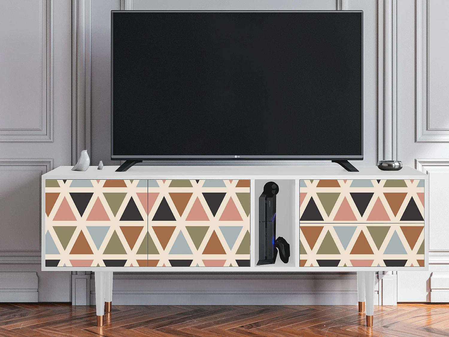 Meuble TV - 170х69х48 cm - T1 - Royal Triangles, Blanc