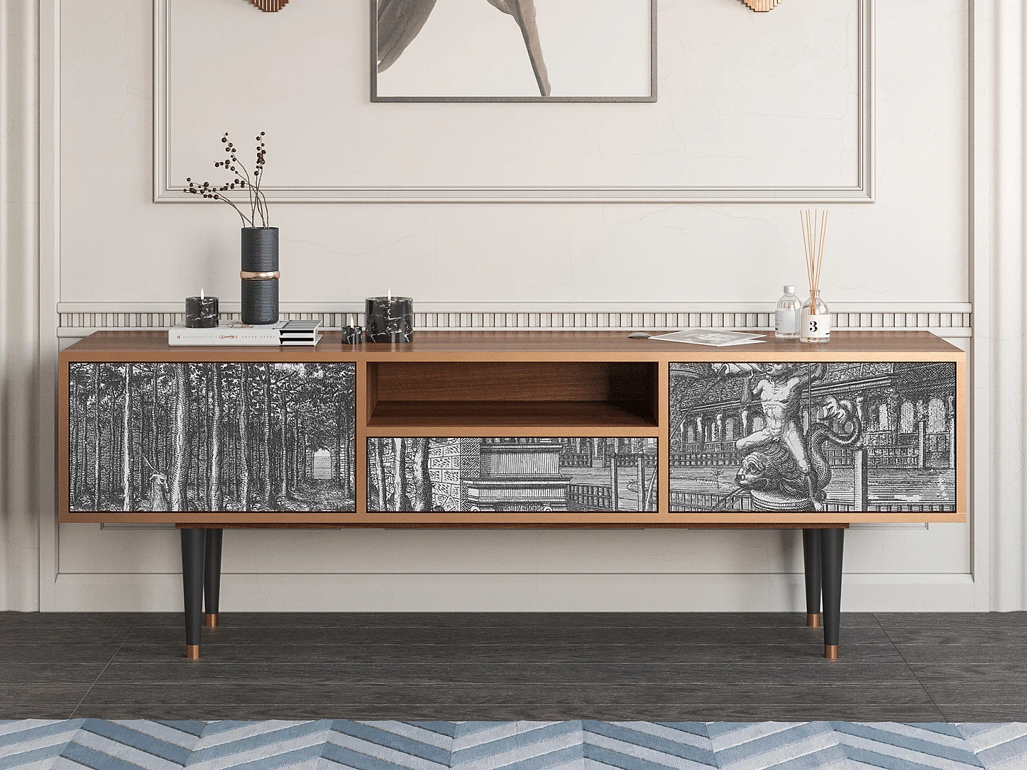 TV-Möbel - 170х59х41 cm - T6 - View of the Piazza, Walnuss