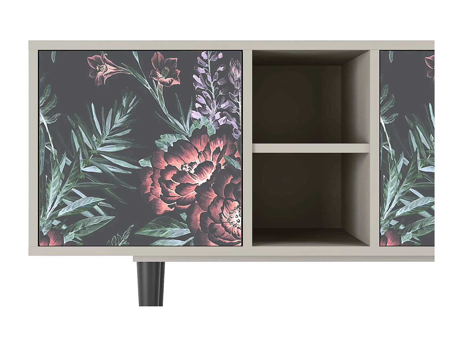 Szafka RTV - 150х69х41 cm - T5 - Dark Peonies, Piaskowy