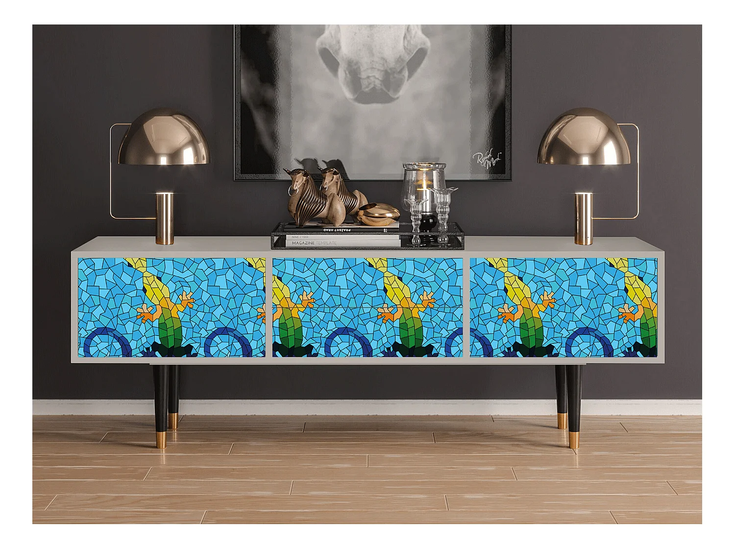 Szafka RTV - 170х59х48 cm - T4 - Gaudi's Lizard, Piaskowy