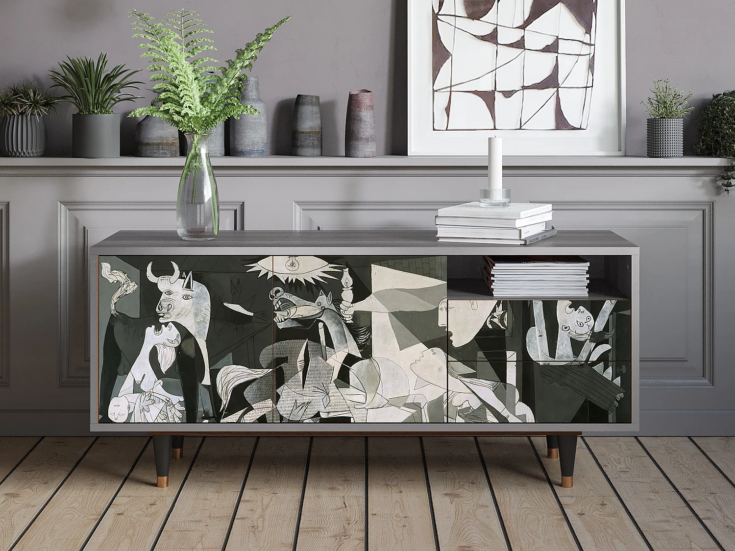TV-Möbel - 125х56х41 cm - T7 - Guernica by Picasso, Grau