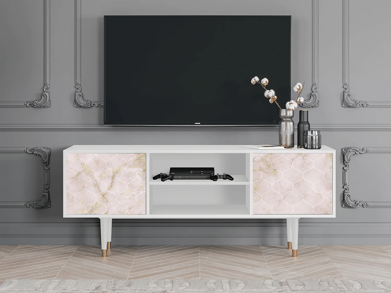 Mobile TV - 170х69х48 cm - T2 - Dirty Roses, Bianco