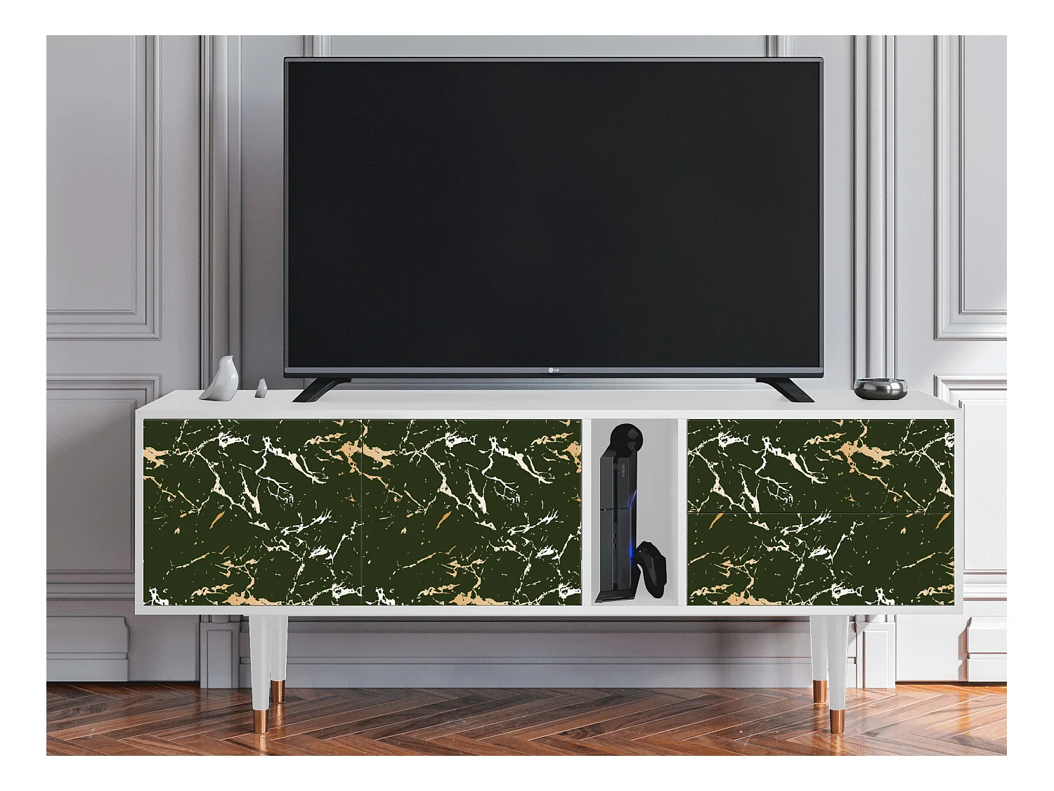Mueble de TV - 170х69х48 cm - T1 - Amazon Forest, Blanco