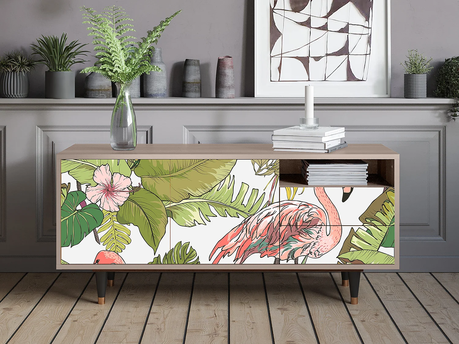 Meuble TV - 125х56х41 cm - T7 - Sweet Flamingo, Latte