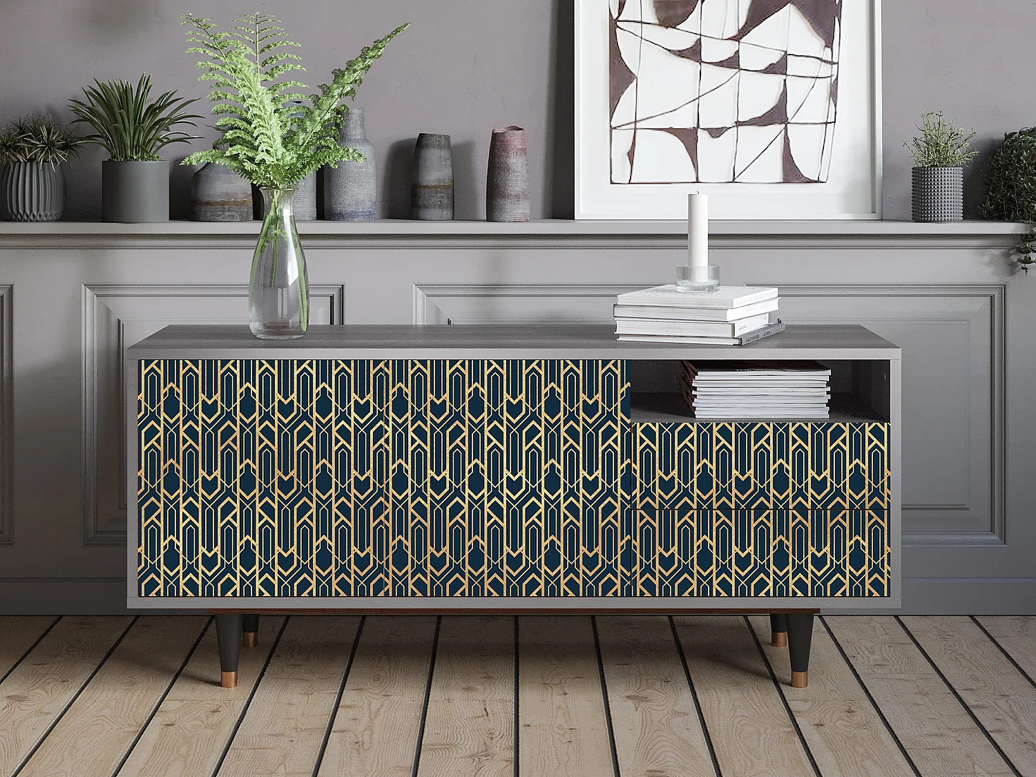 Szafka RTV - 125х56х41 cm - T7 - Golden Empire, Szary