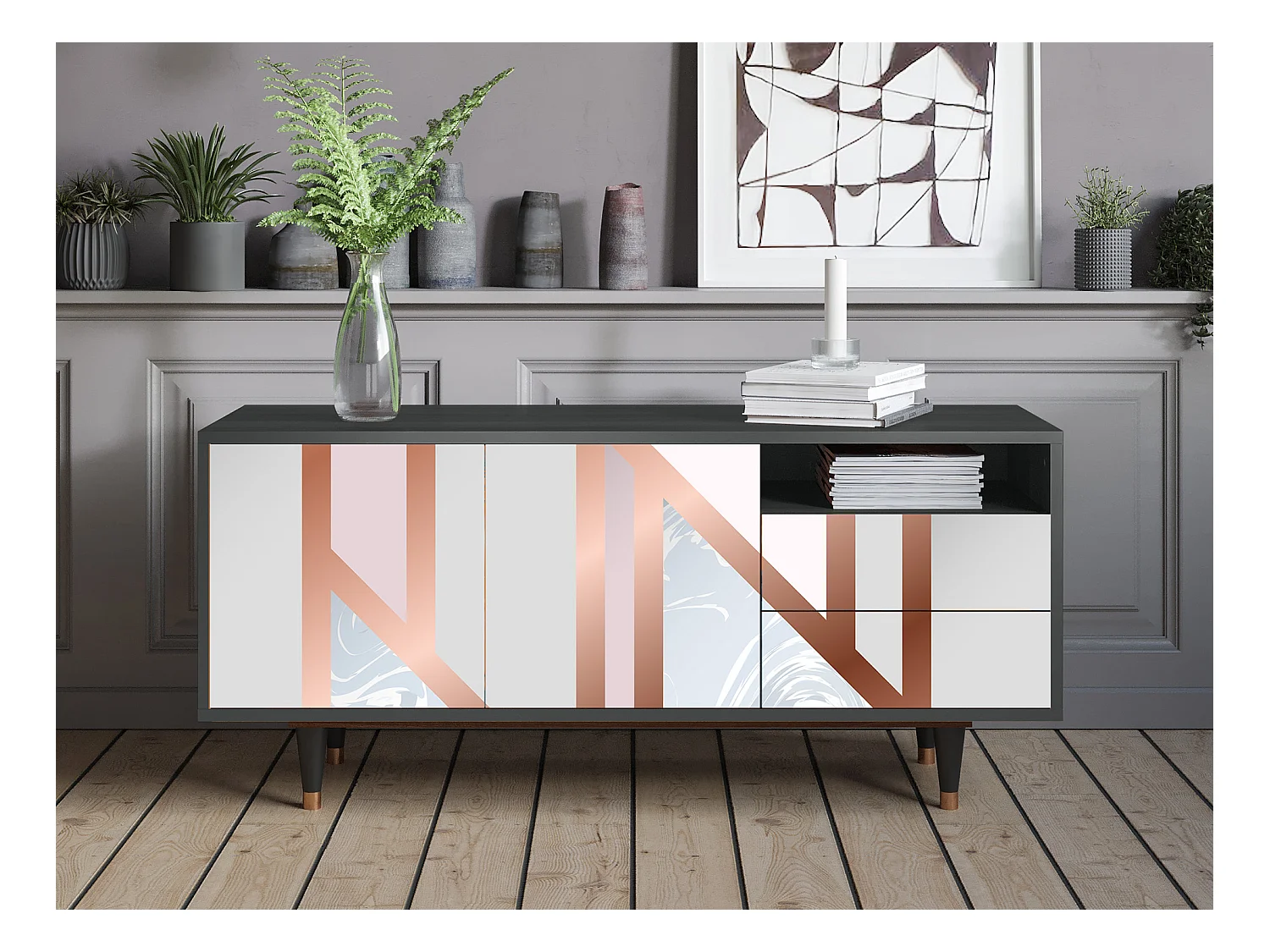 TV-Möbel - 125х56х41 cm - T7 - Champagne Story, Anthrazit