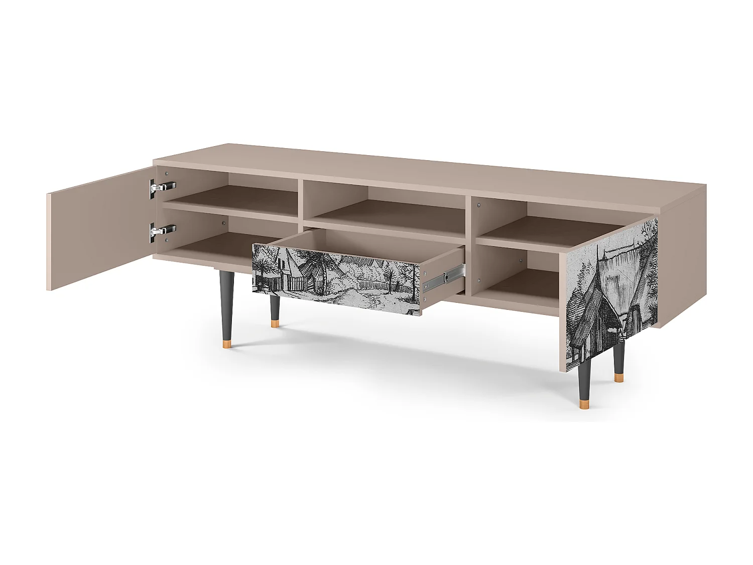 Mueble de TV - 170х59х41 cm - T6 - Country Village, Latte