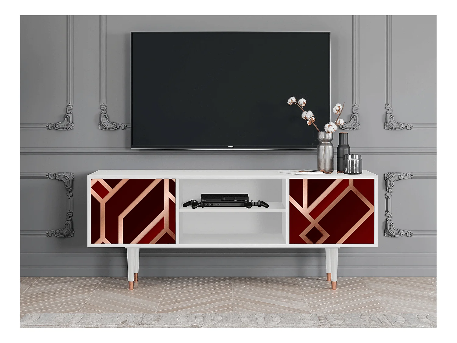 TV-Möbel - 170х69х48 cm - T2 - Velvet 1920's, Weiß