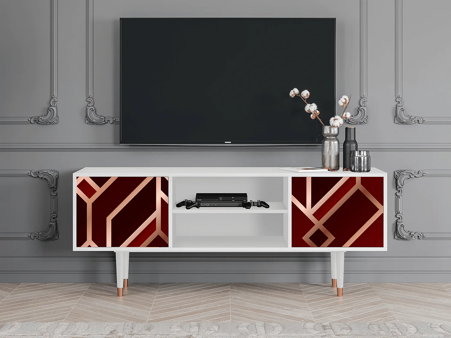 Mueble de TV - 170х69х48 cm - T2 - Velvet 1920's, Blanco