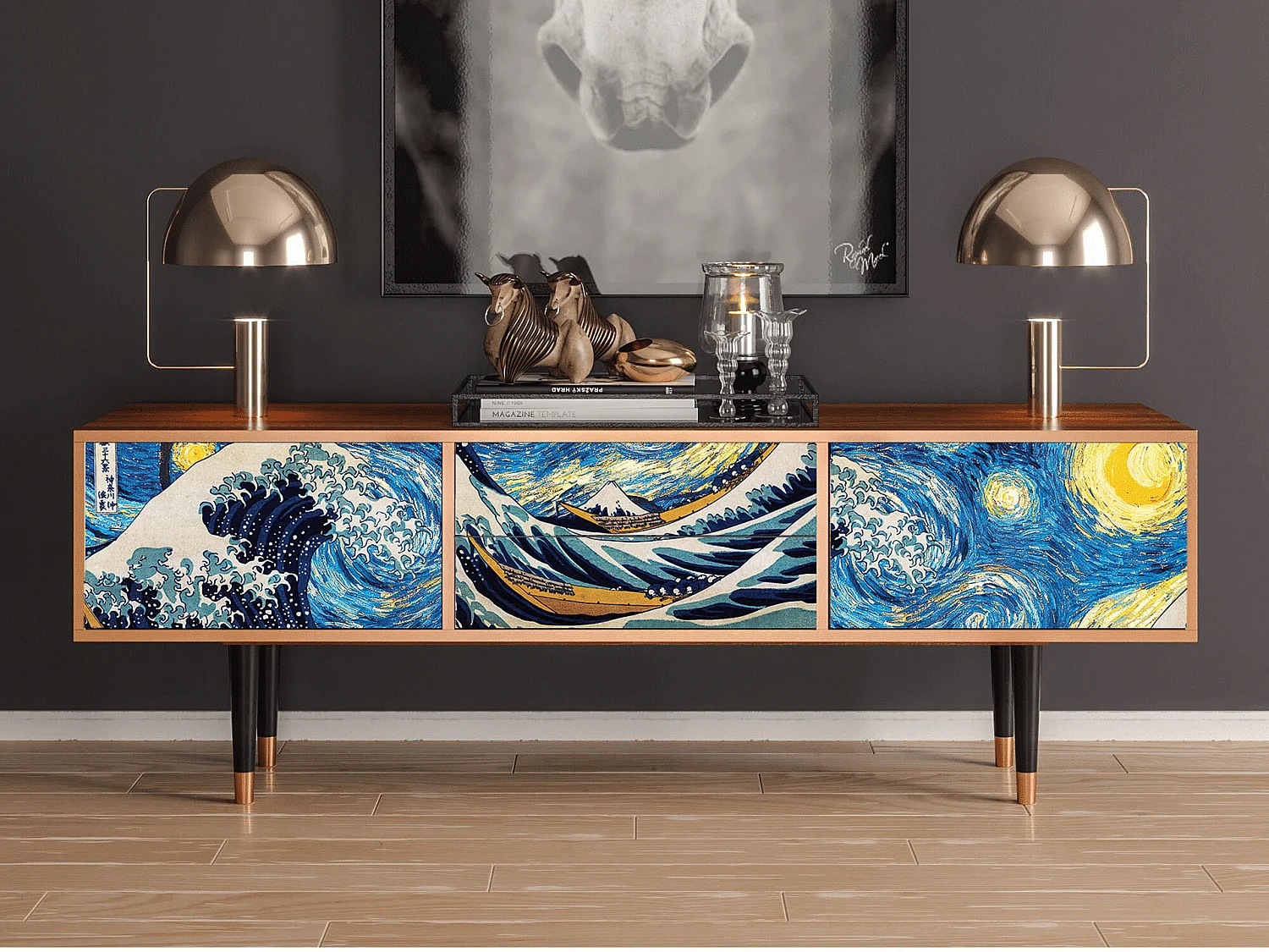 Mueble de TV - 170х59х48 cm - T4 - Great Wave, Nogueira