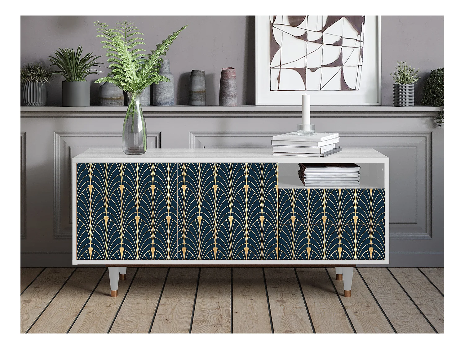 Mobile TV - 125х56х41 cm - T7 - Flower of the Nile, Bianco