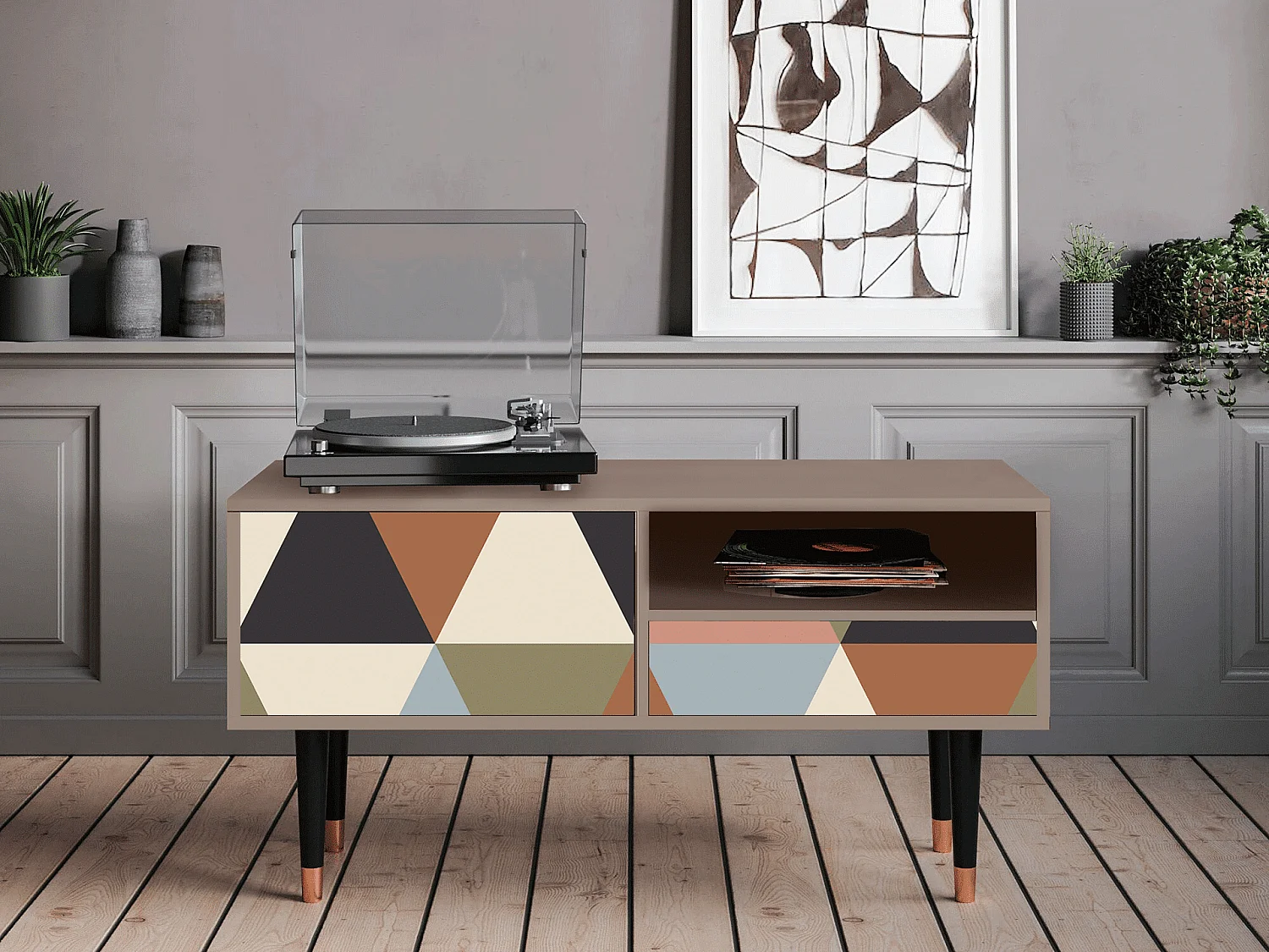 Mobile TV - 115х59х48 cm - T3 - Royal Triangles, Latte