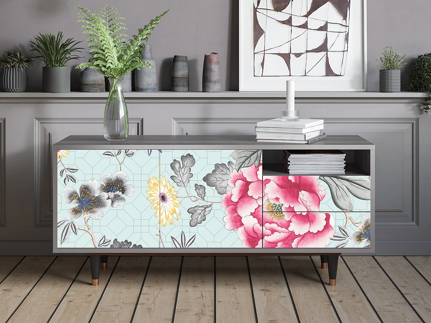 TV-meubel - 125х56х41 cm - T7 - Sky Garden, Grijs