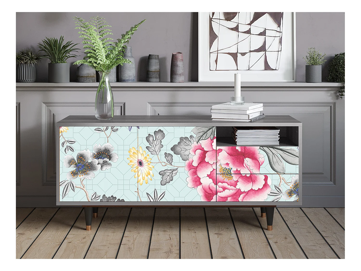 Meuble TV - 125х56х41 cm - T7 - Sky Garden, Gris