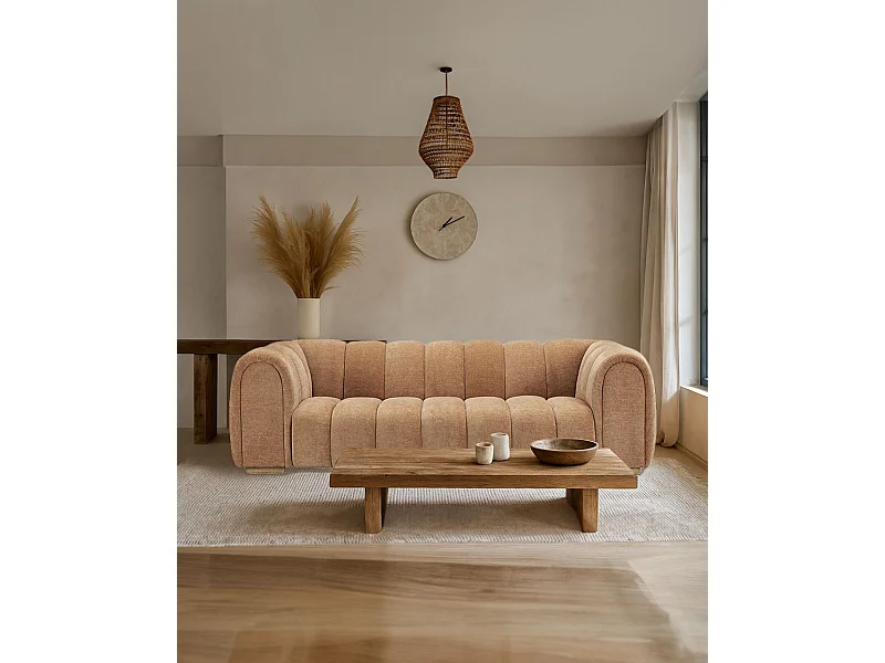 Cara - Canapé 3 places en tissus velours camel