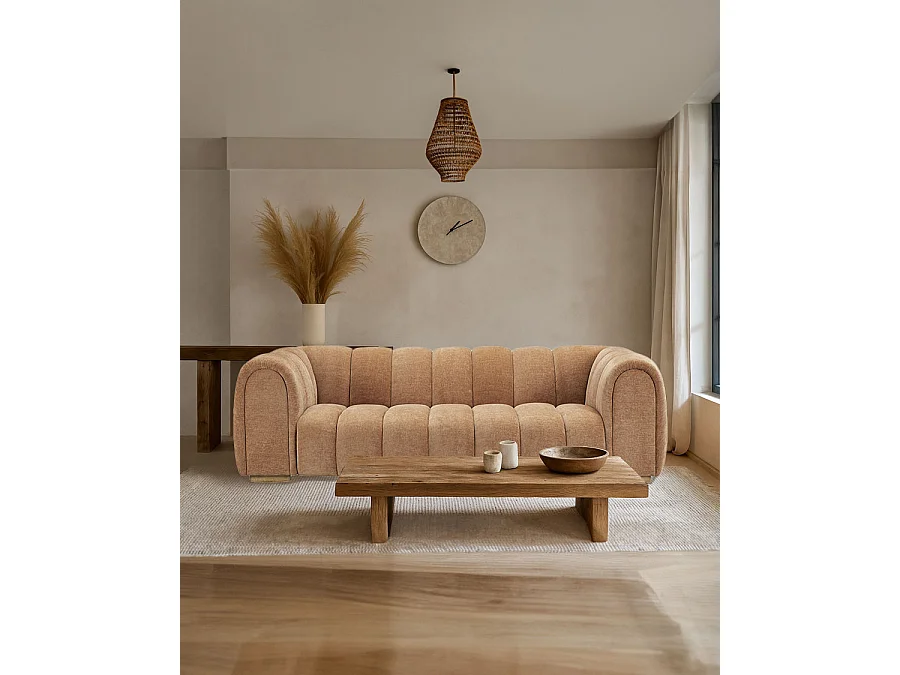 Cara - Canapé 3 places en tissus velours camel