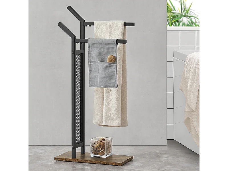 Porte-serviettes Telavi à 2 barres en acier et MDF 88 x 40 x 20 cm [en.casa]