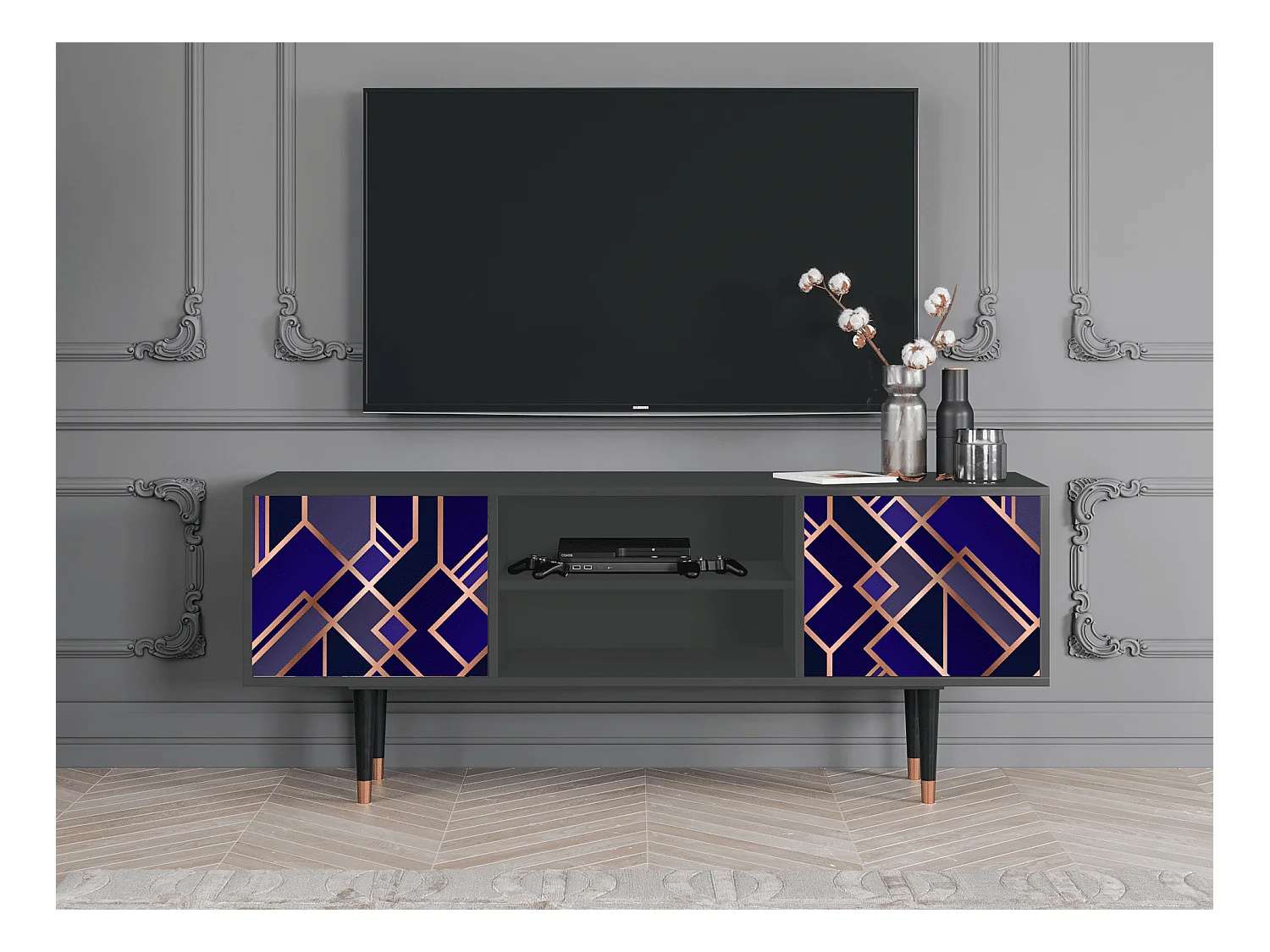 Mueble de TV - 170х69х48 cm - T2 - Aquamarine Getsby, Antracita