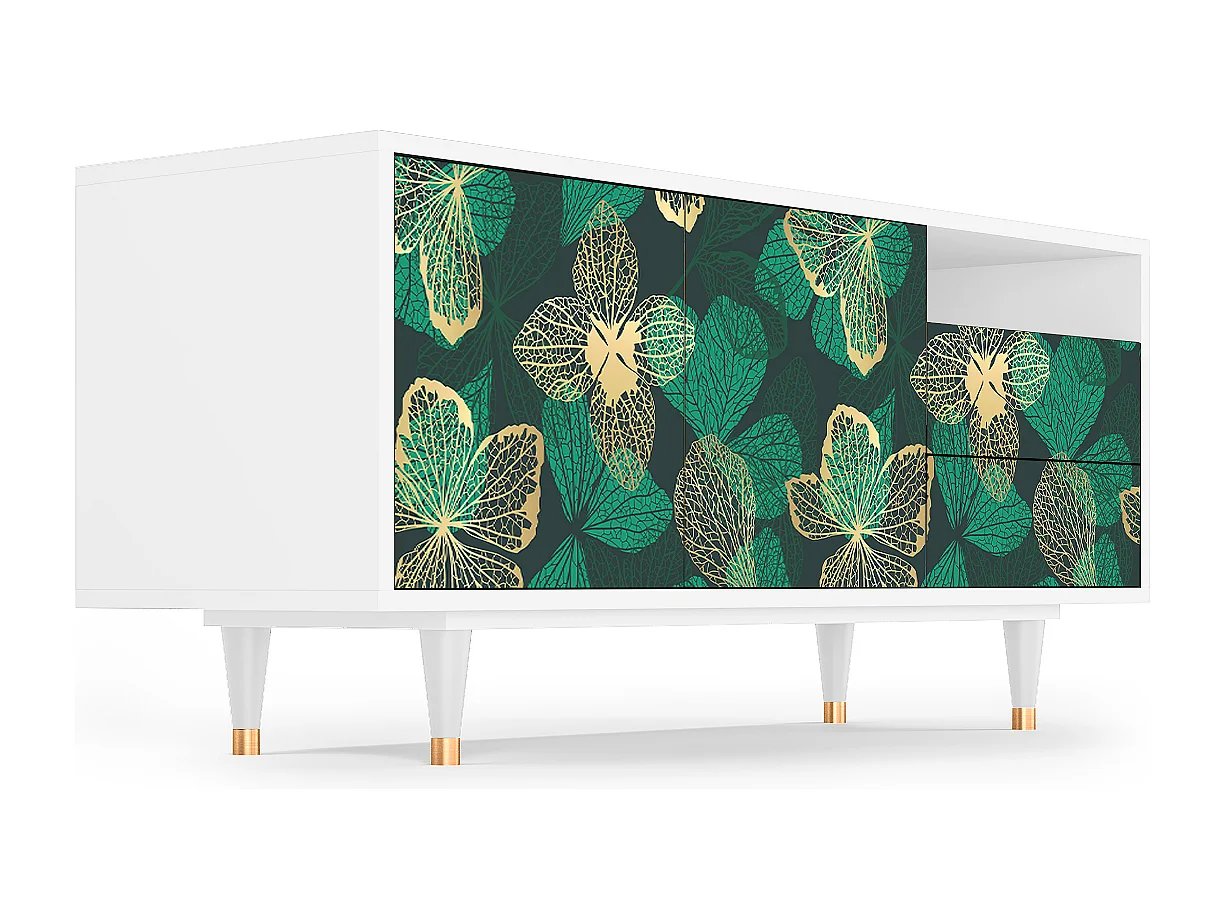 Mobile TV - 125х56х41 cm - T7 - Green Flower, Bianco