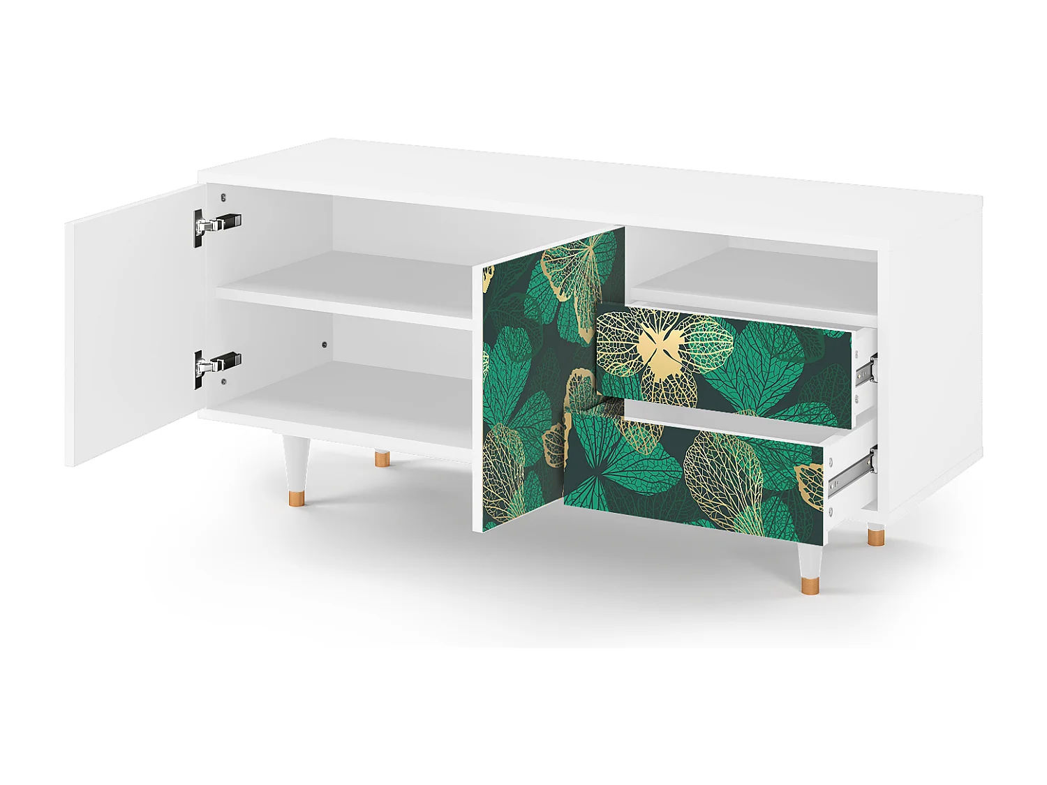 Mobile TV - 125х56х41 cm - T7 - Green Flower, Bianco