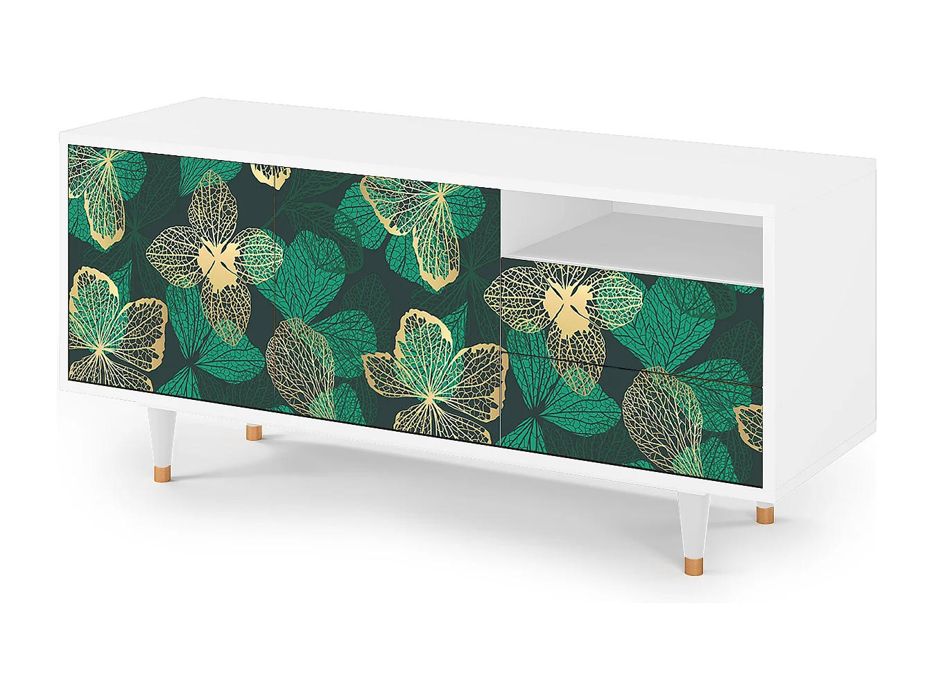 Meuble TV - 125х56х41 cm - T7 - Green Flower, Blanc