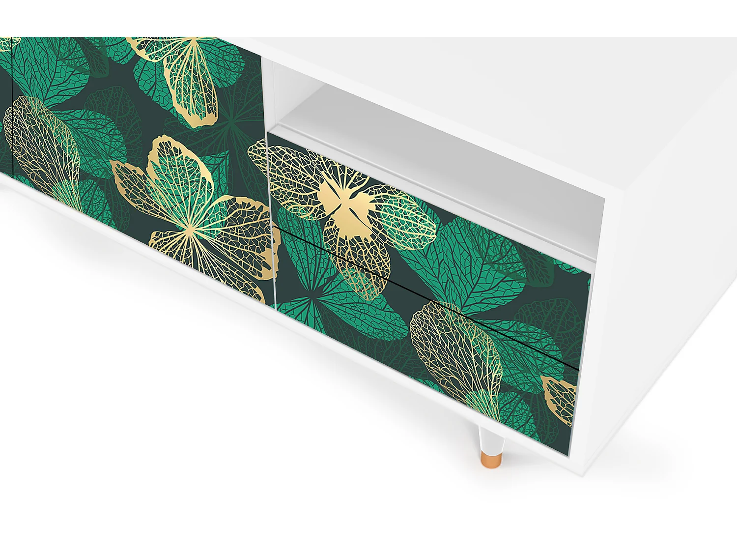 Meuble TV - 125х56х41 cm - T7 - Green Flower, Blanc