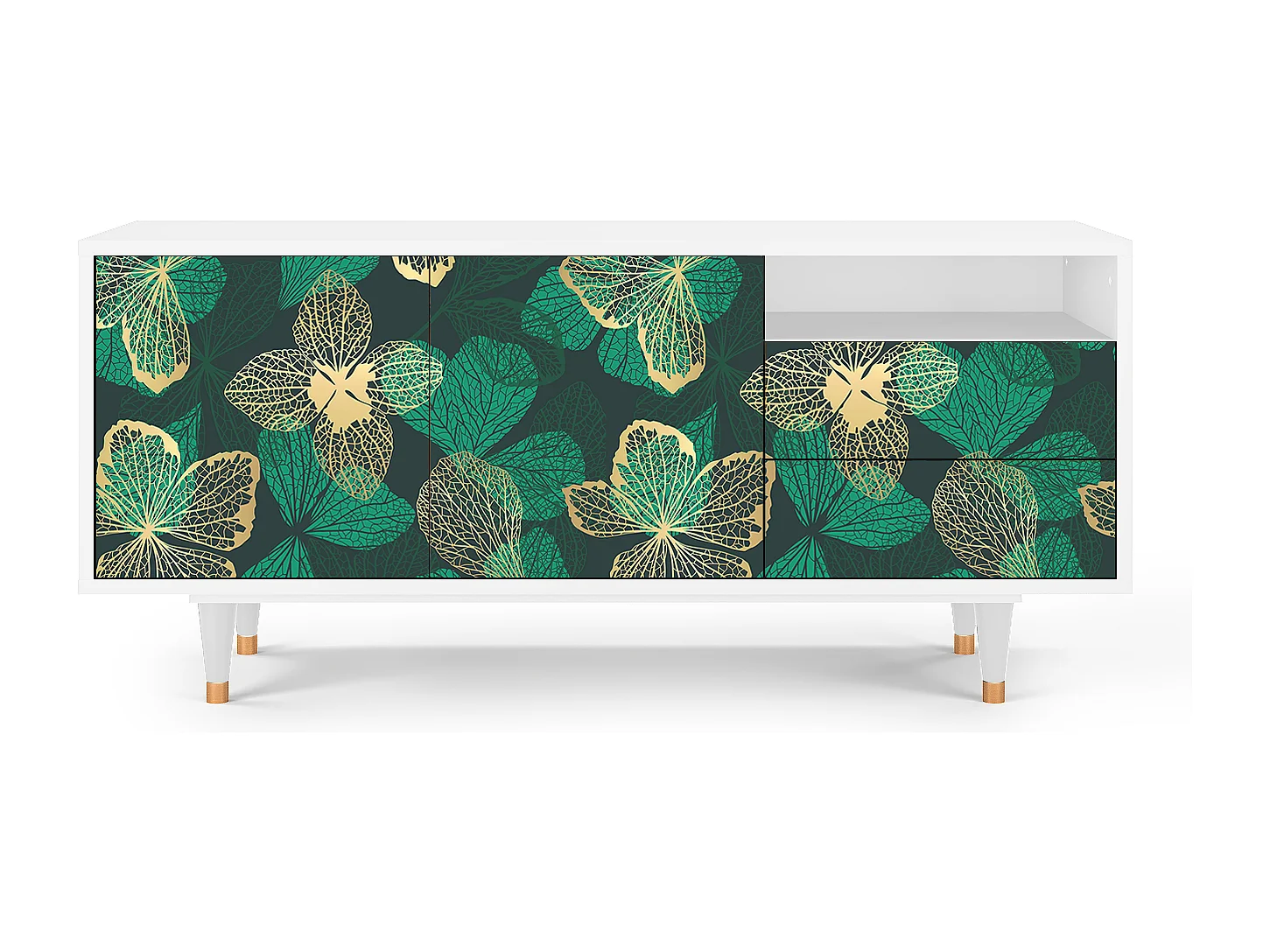 Mobile TV - 125х56х41 cm - T7 - Green Flower, Bianco