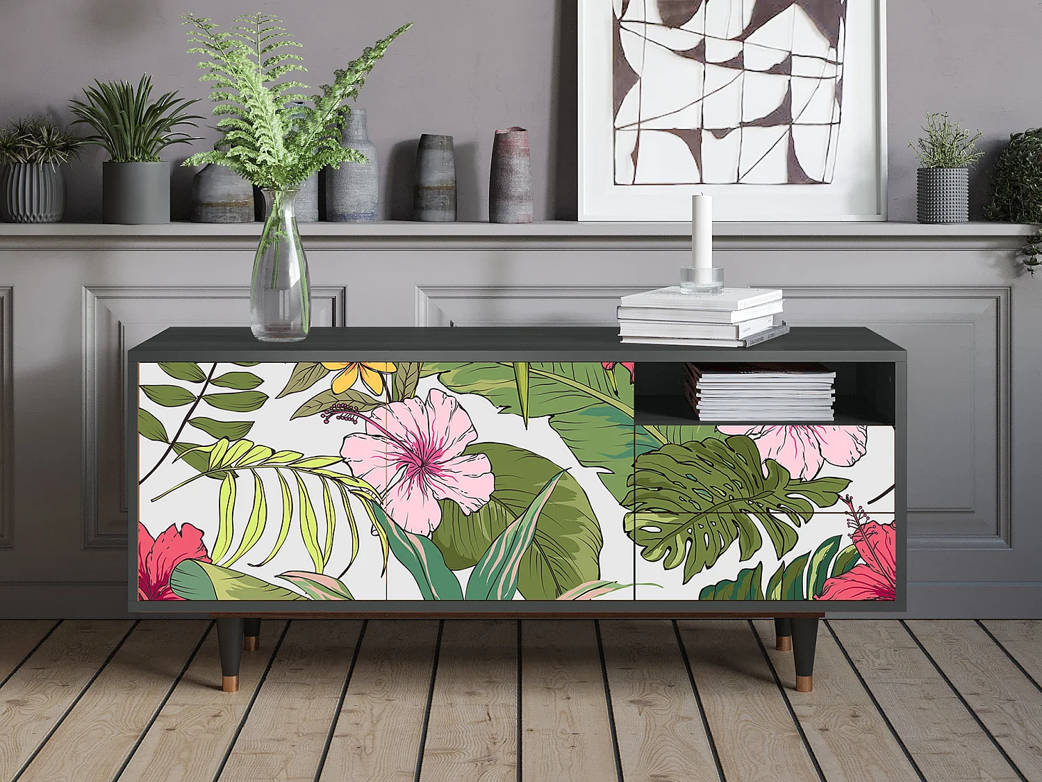 Mobile TV - 125х56х41 cm - T7 - Verdant Tropics, Antracite