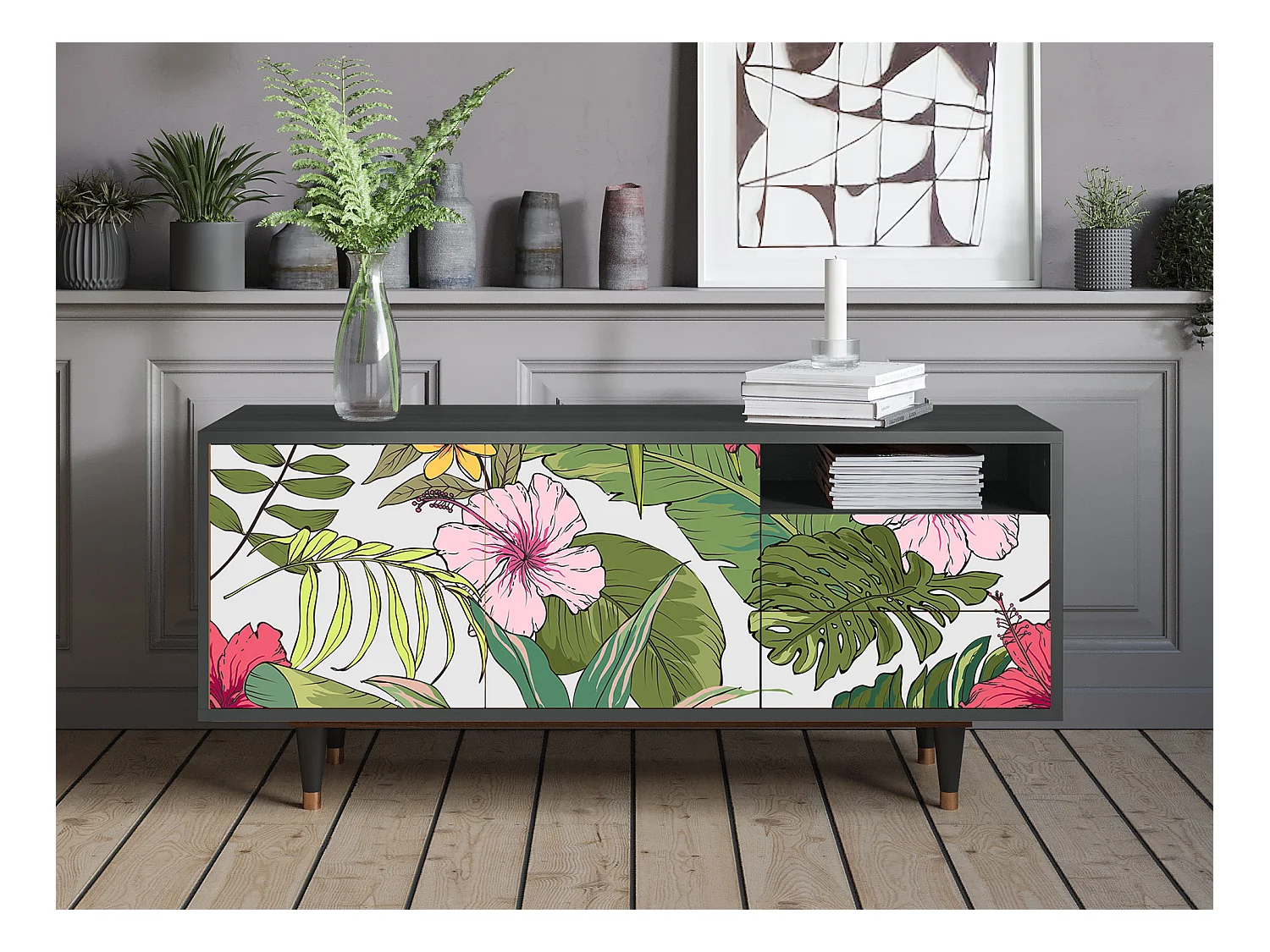 Meuble TV - 125х56х41 cm - T7 - Verdant Tropics, Anthracite