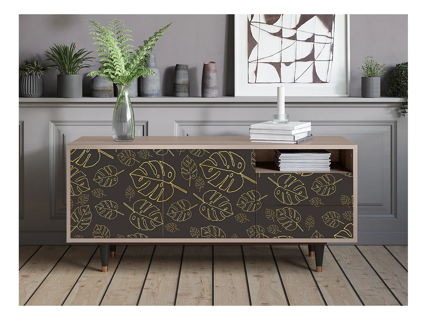 Meuble TV - 125х56х41 cm - T7 - Fall Of The Leaves, Latte