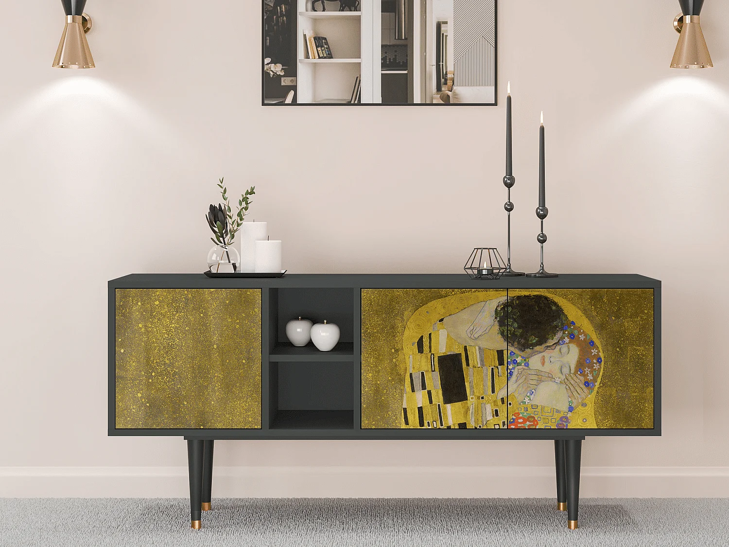 Meuble TV - 150х69х41 cm - T5 - The Kiss by Klimt , Anthracite