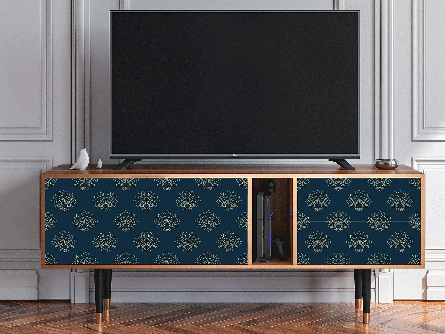 Szafka RTV - 170х69х48 cm - T1 - Blue Lotus, Orzech