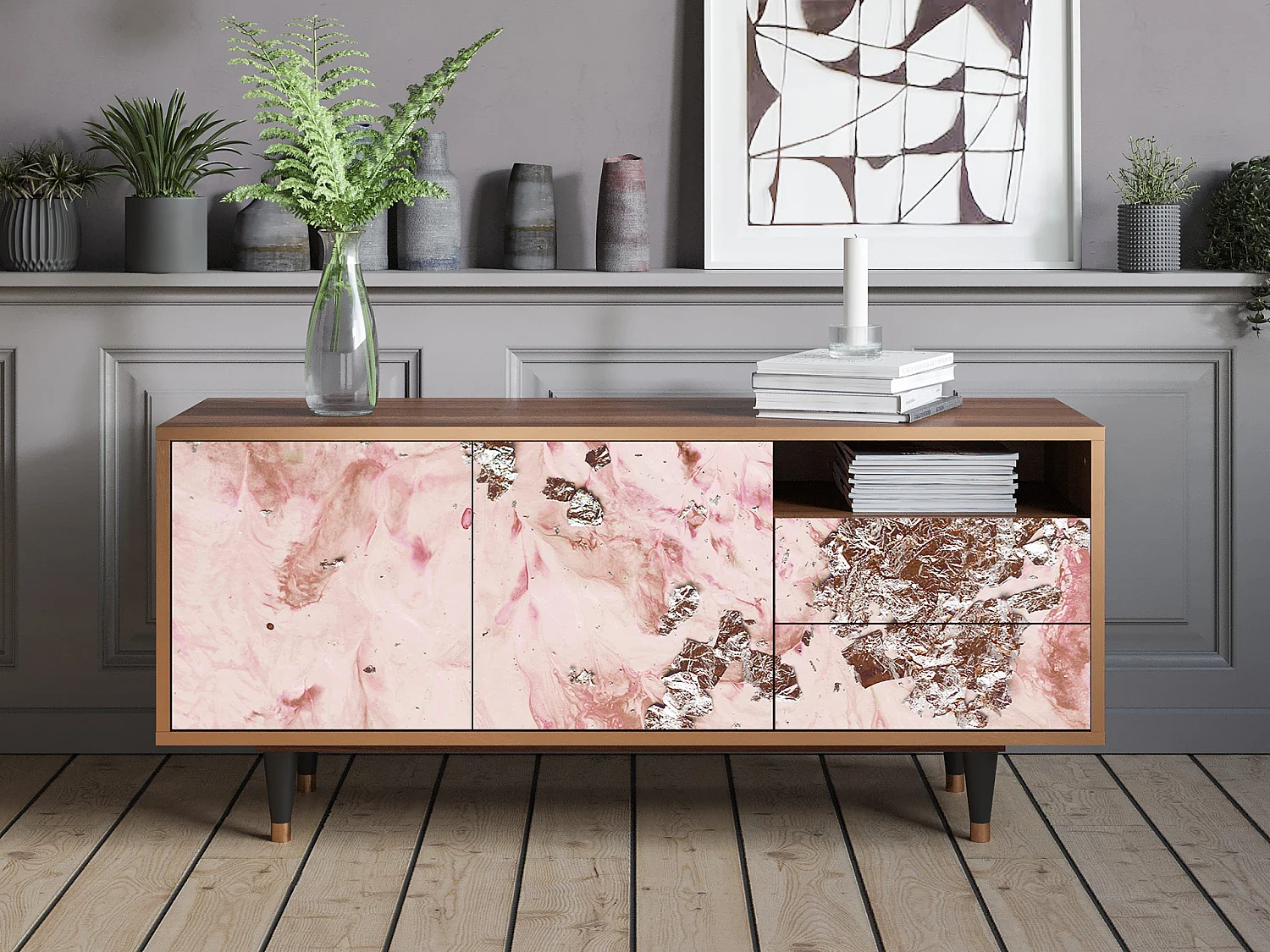 Meuble TV - 125х56х41 cm - T7 - Cotton Candy, Noyer