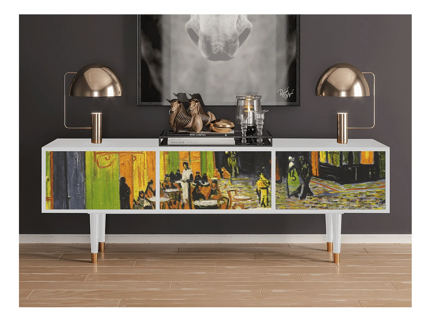 Meuble TV - 170х59х48 cm - T4 - Café Terrace at Night, Blanc