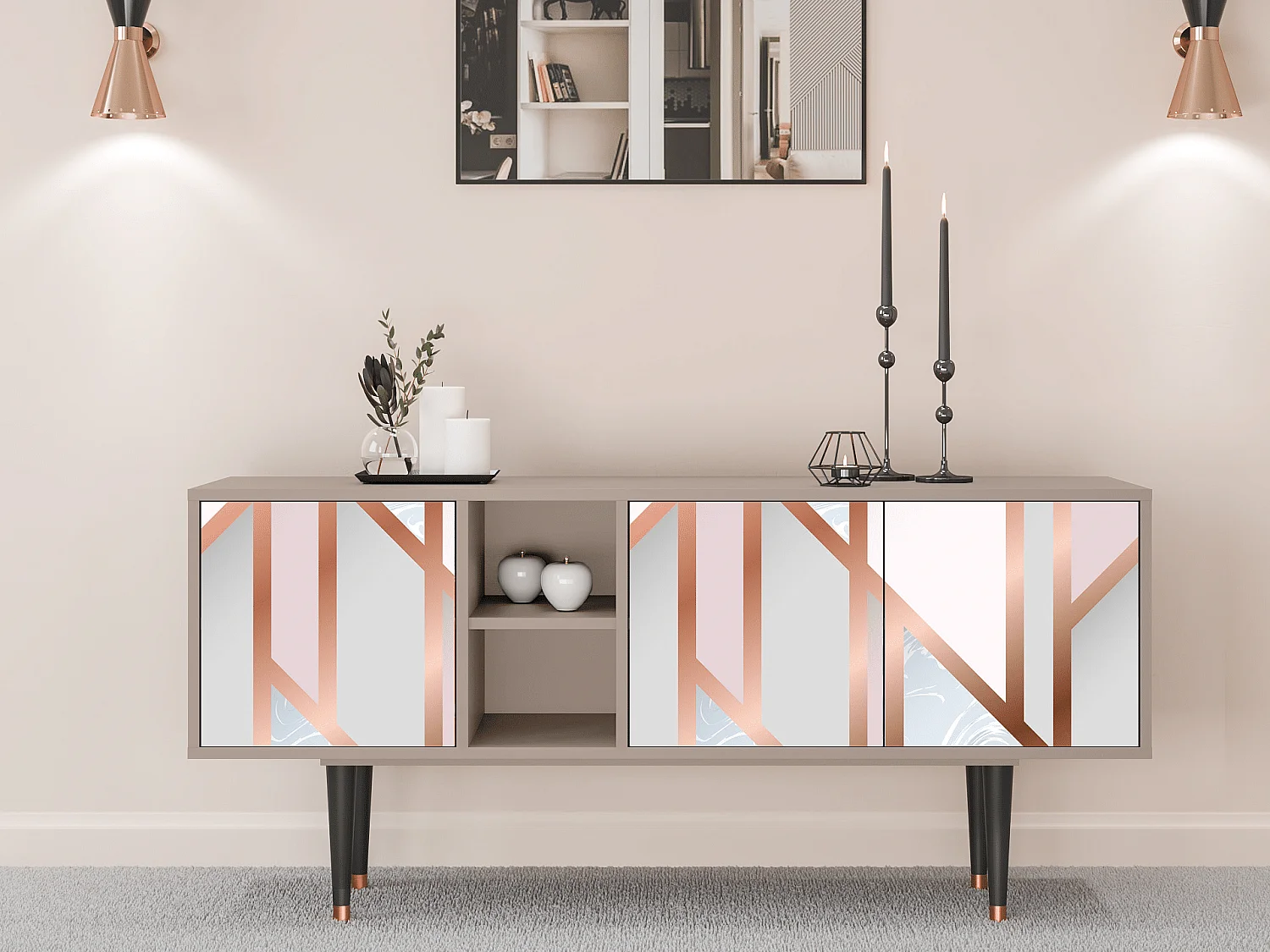 Mueble de TV - 150х69х41 cm - T5 - Champagne Story, Latte