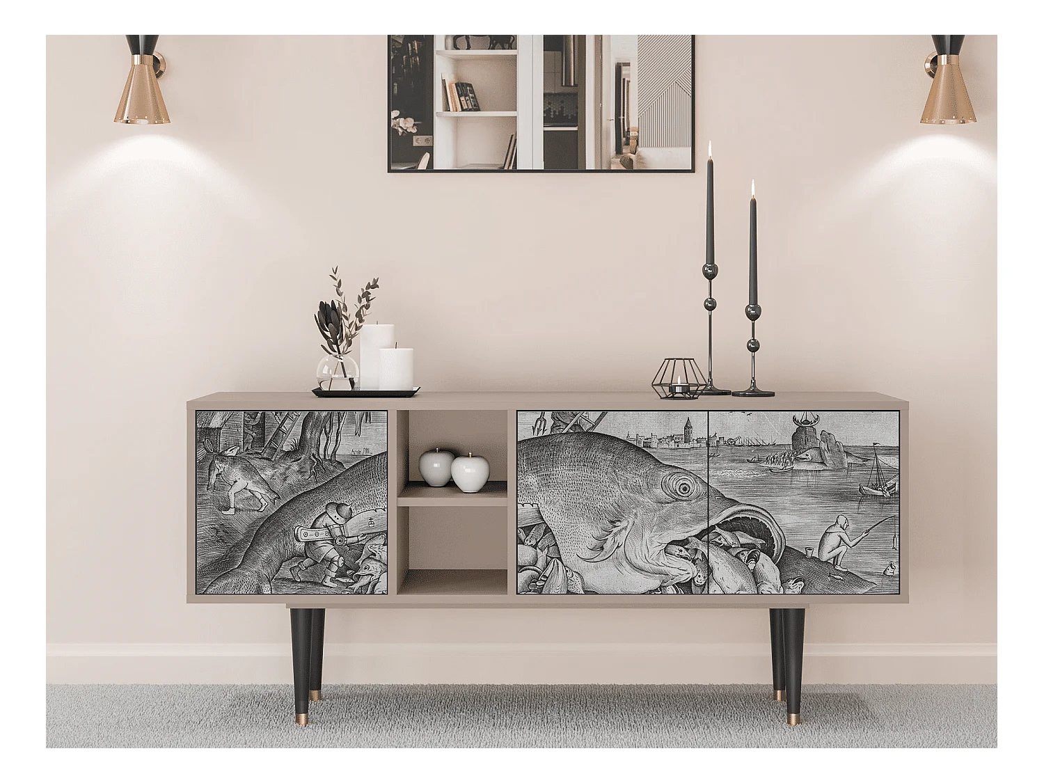 Meuble TV - 150х69х41 cm - T5 - Big Fish Eat Little, Latte