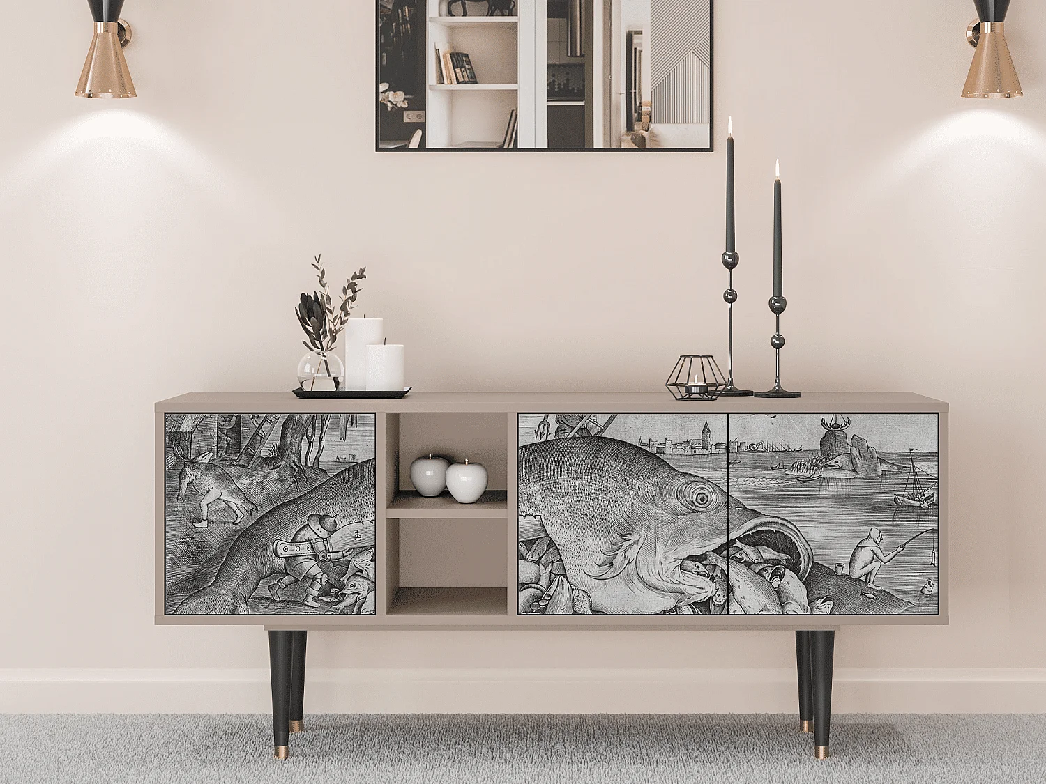 Meuble TV - 150х69х41 cm - T5 - Big Fish Eat Little, Latte