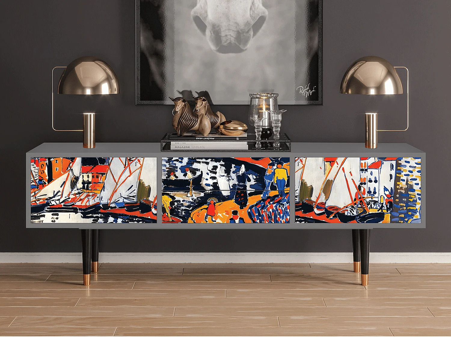 TV-Möbel - 170х59х48 cm - T4 - Le Séchage des voiles , Grau