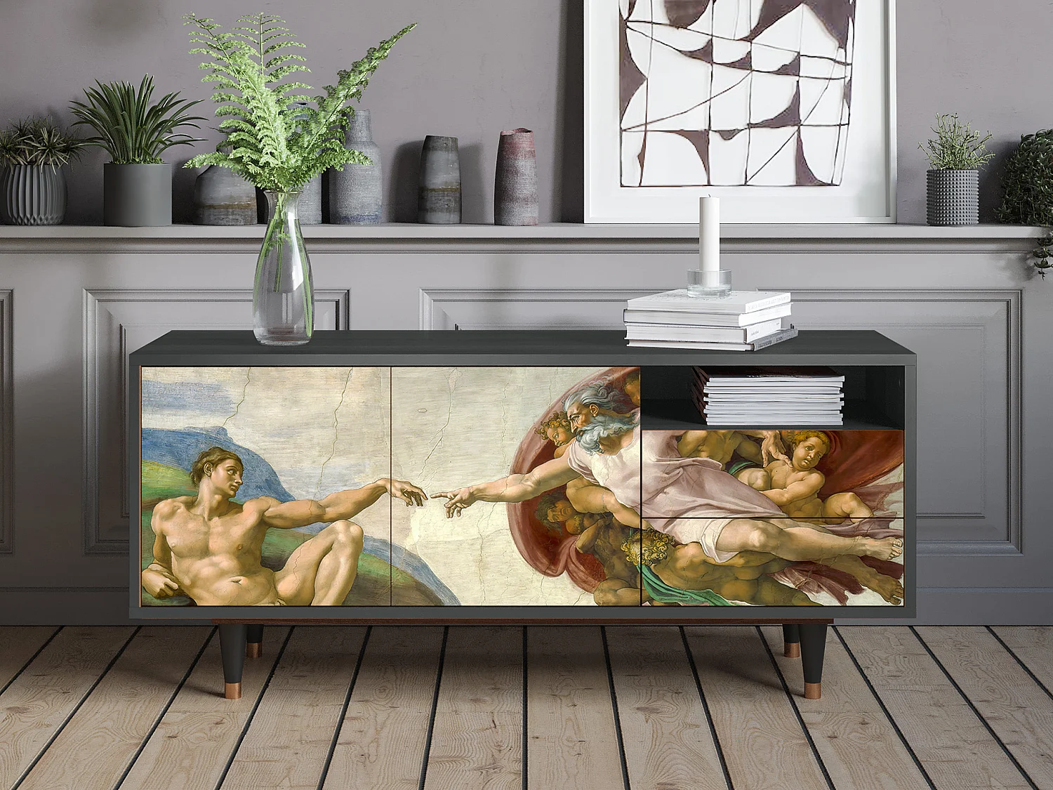 Szafka RTV - 125х56х41 cm - T7 - The Creation of Adam, Antracyt