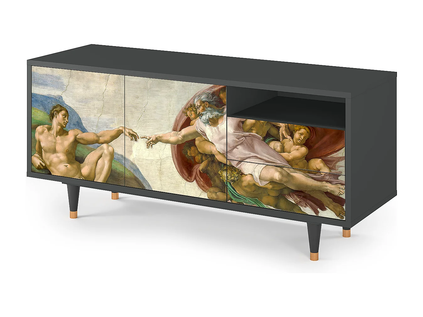 Szafka RTV - 125х56х41 cm - T7 - The Creation of Adam, Antracyt
